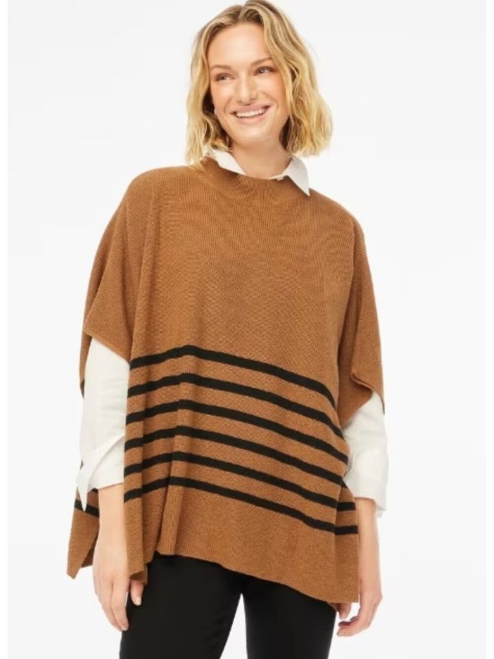 J. Crew Factory Striped Poncho in Heather Camel Black Stripe OS New With Tags!